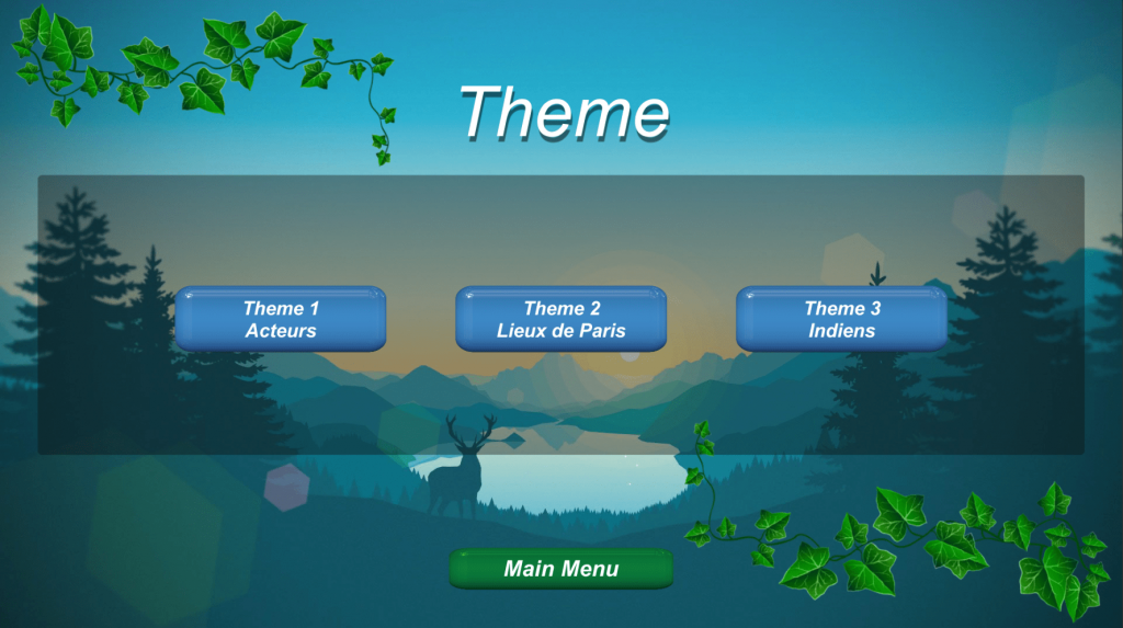 Menu of theme choices for the game