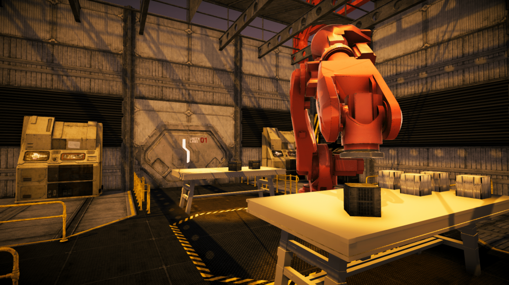 Realistic robotic arm respecting the hinge joints and game physics.