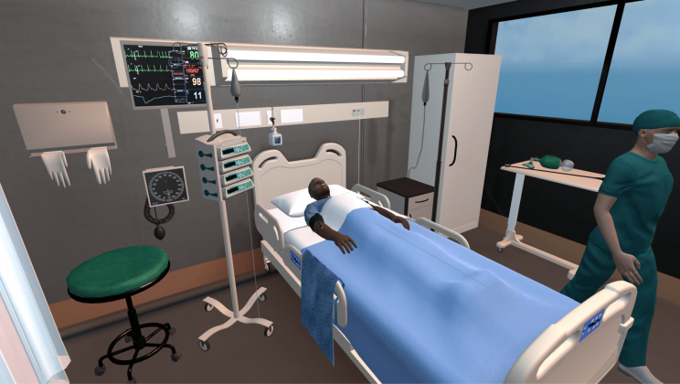 Training area for the user having to care for the patient with the nurse's assistance