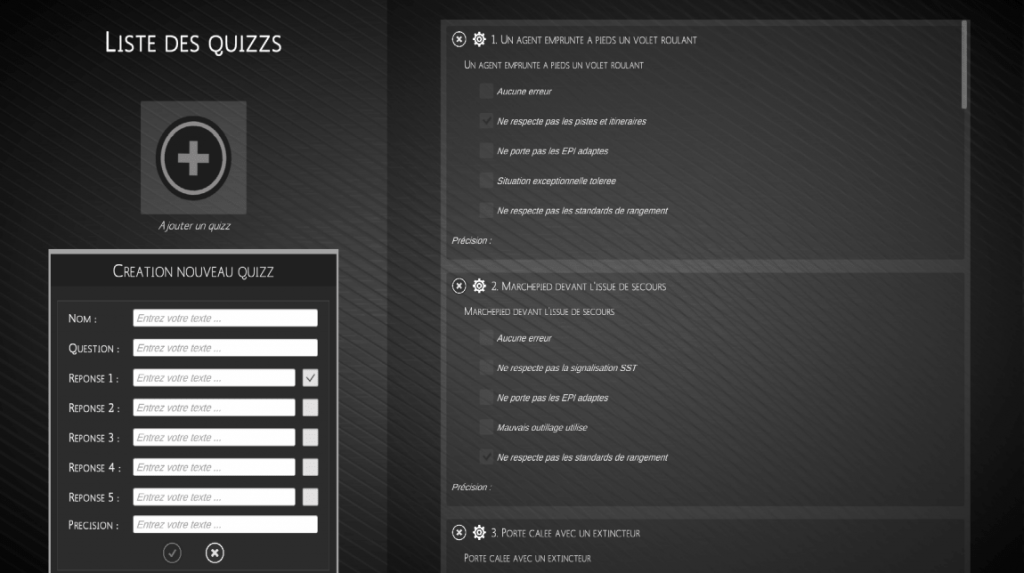 Quizz creation and management panel