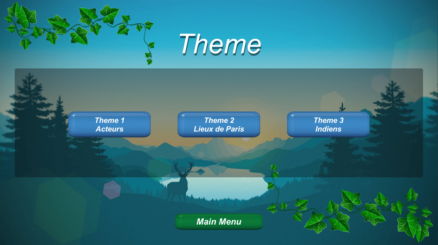 Menu of theme choices for the game