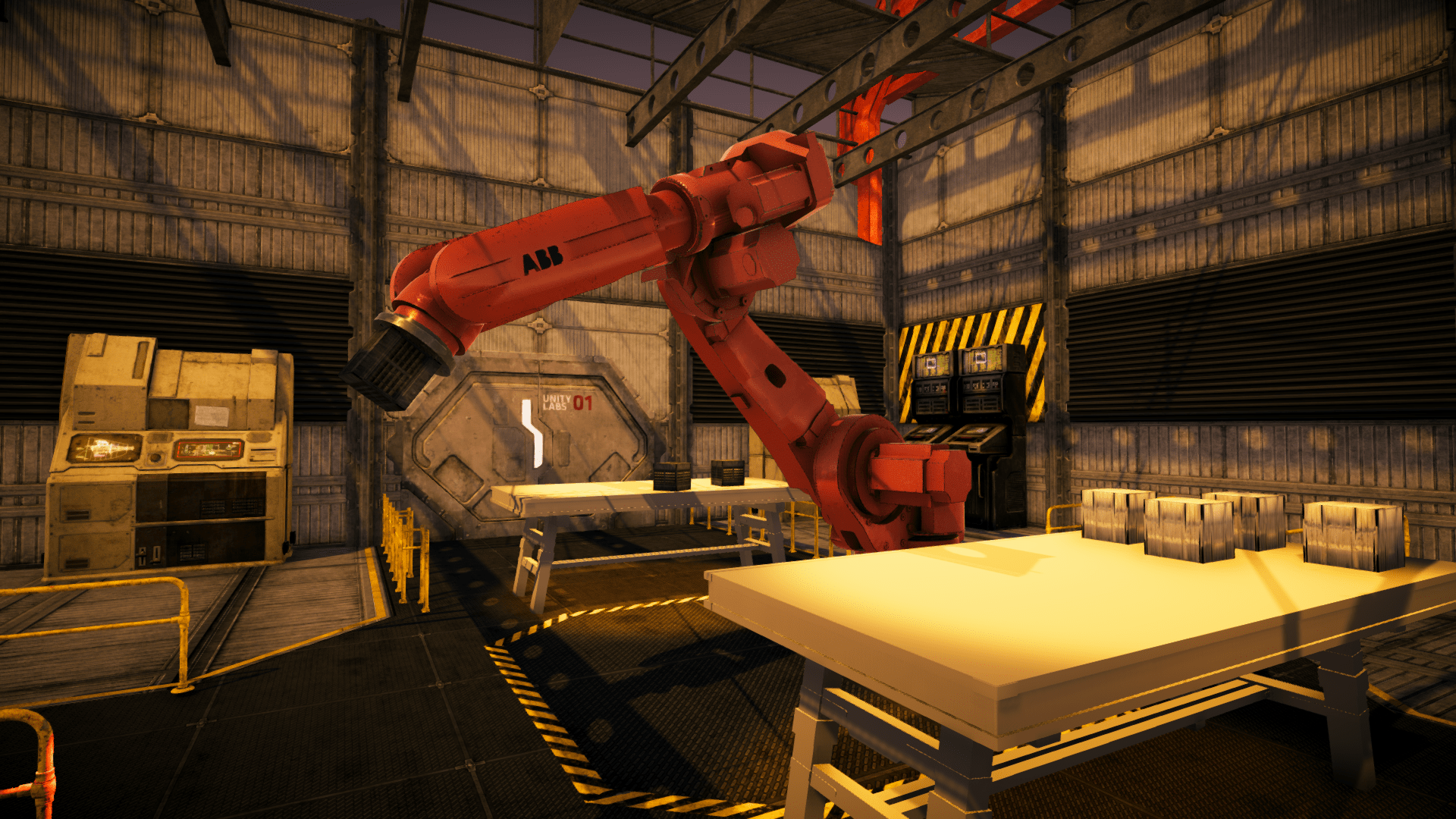 Realistic robotic arm respecting the hinge joints and game physics.